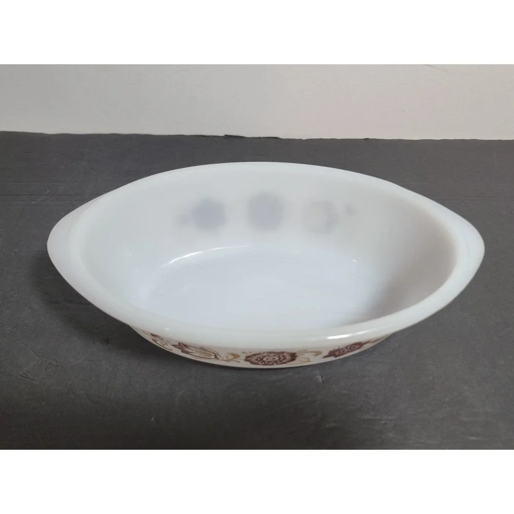 Vintage Glasbake Casserole Dish Autumn Tone Floral 1 Quart J235 No Lid